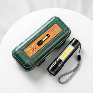 Rechargeable LED Flashlight Torch with COB Side Light, USB Charging, Portable Mini Torch with Carrying Case