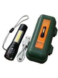 Rechargeable LED Flashlight Torch with COB Side Light, USB Charging, Portable Mini Torch with Carrying Case view 2