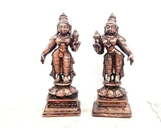 Searchers Paradise - Copper Idols Sridevi Bhuevi ,3.6 inches, Copper Handmade 416 Grams, Patina Antique Finish, Pack of 1 Piece