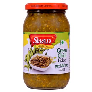 SWAD Delicious Pack of Green Chilli Pickles and Pickles and Chutney/ Hari Mirchi Achar - 400g| Ginger Pickles and Pickles and Chutney/Achar, 400 g| Mango Pickles and Pickles and Chutney / Aam ka Achar - 400g Pack of 3