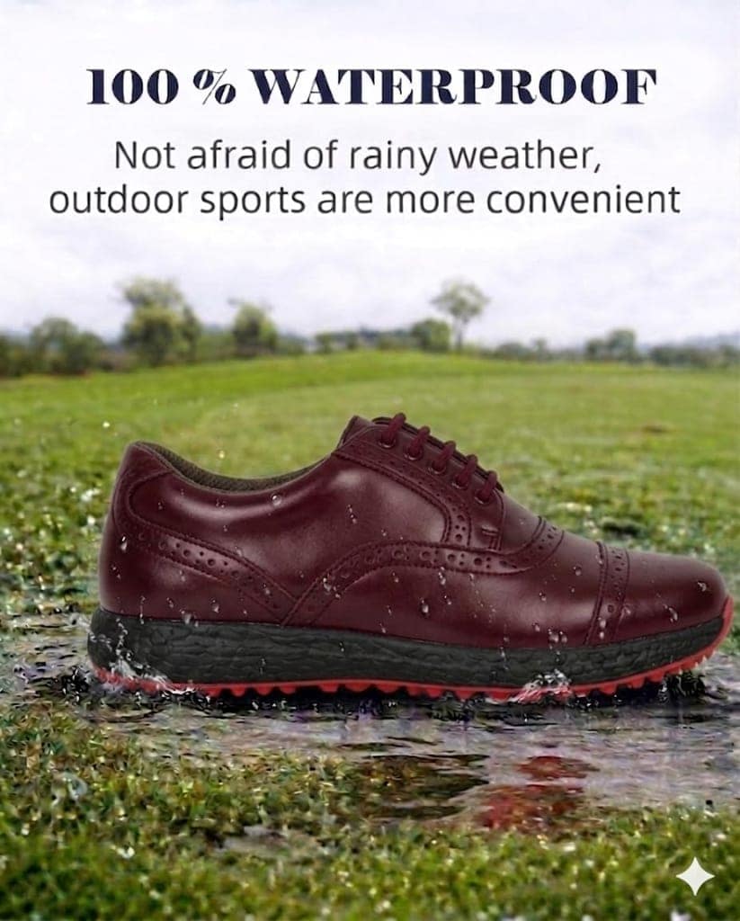 HITCARO® Men's Genuine Leather Lace-up Professional 100% Waterproof Premium Gold Golf Shoes PR-5407 view 2