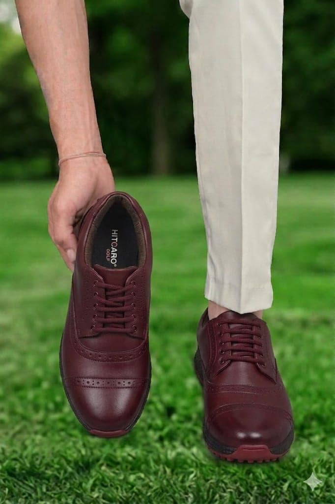 HITCARO® Men's Genuine Leather Lace-up Professional 100% Waterproof Premium Gold Golf Shoes PR-5407 view 3