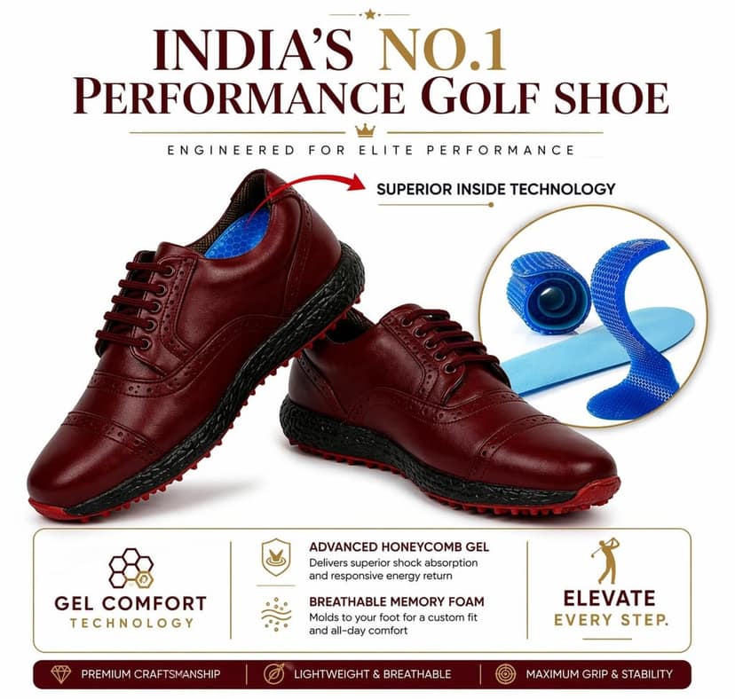 HITCARO® Men's Genuine Leather Lace-up Professional 100% Waterproof Premium Gold Golf Shoes PR-5407 view 6