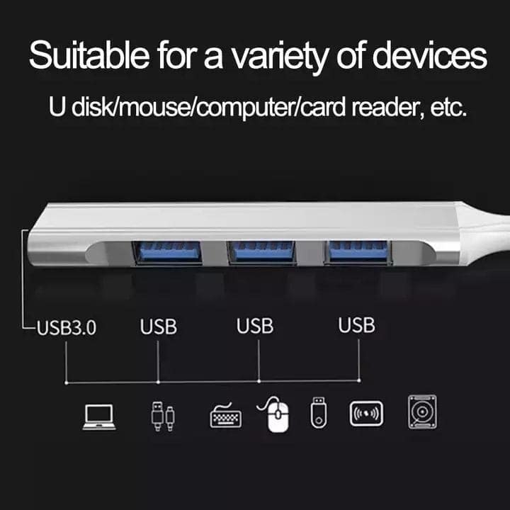 USB Hub (4-in-1), Multiport Adapter with 1 x USB 3.0 & 3 x USB 2.0 Ports, up to 5 Gbps High Speed Data Transfer for Laptop/PC view 3