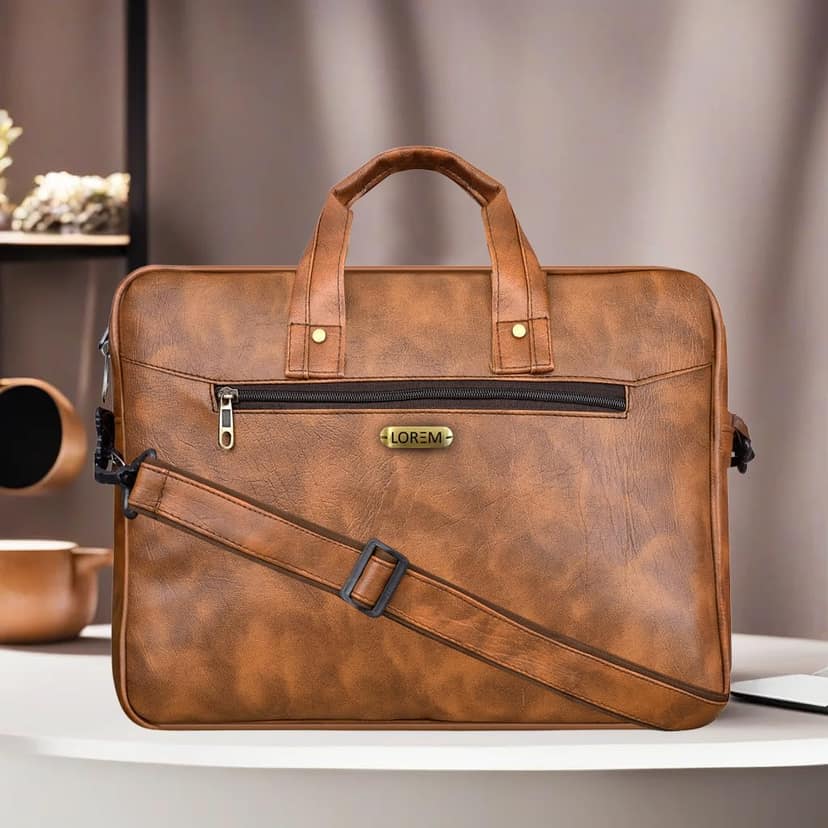 LOREM Tan Color Faux Leather 10L Laptop Messenger Bag For Men & Women BG09 view 2