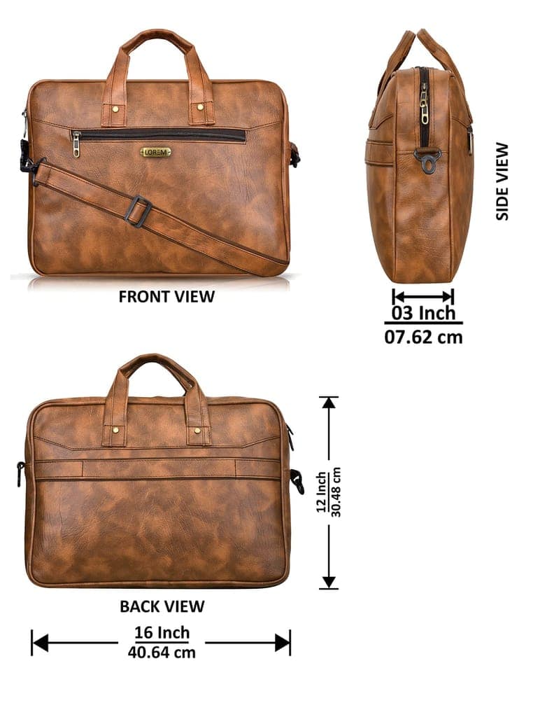LOREM Tan Color Faux Leather 10L Laptop Messenger Bag For Men & Women BG09 view 3