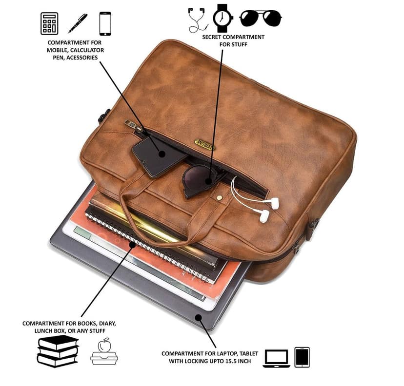 LOREM Tan Color Faux Leather 10L Laptop Messenger Bag For Men & Women BG09 view 5
