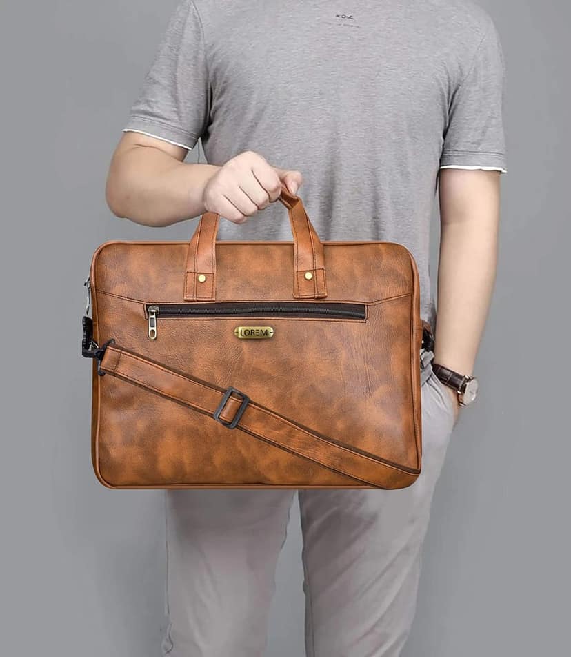 LOREM Tan Color Faux Leather 10L Laptop Messenger Bag For Men & Women BG09 view 7