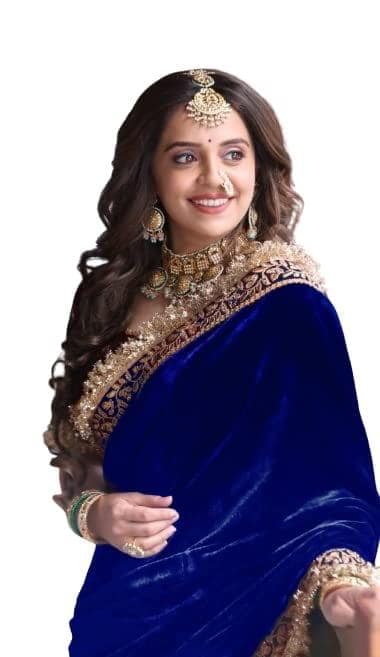 Dream Crushers Womens Saree Heavy Velvet Fabric Saree With Embroidey Work And Readymde Latkan lace in Saree view 5