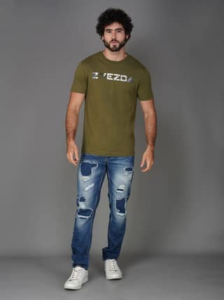 Men’s Pure Cotton Round Neck Branded T-Shirt-Olive