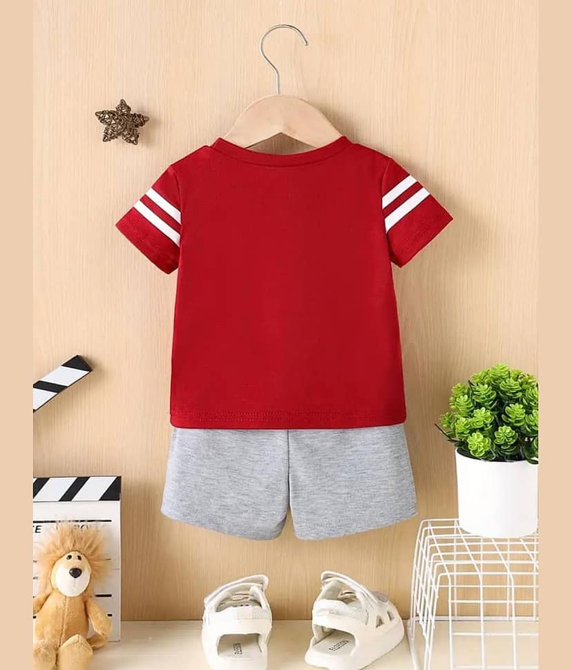 CUTEVIBE Pack of 1 Unisex Cotton Blend T-Shirt & Shorts Set ( Red ) view 2