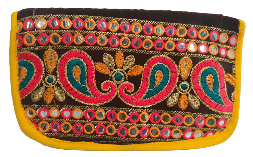 Embroidered Velvet Mirror Work Clutch Purse