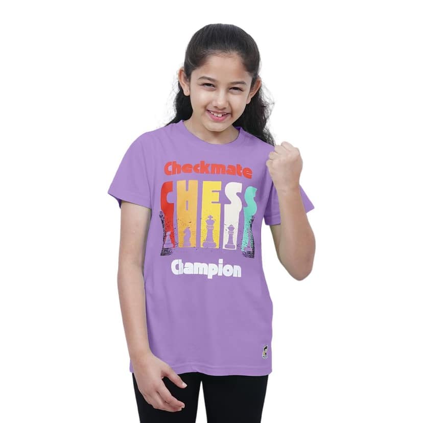 KUCHU Unisex Kids’ T-Shirt| Black Checkmate Digital Print | Soft Cotton-Modal Blend | Comfortable, Breathable & Stylish Casual Wear for Boys & Girls view 7