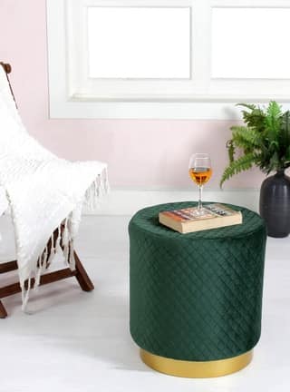Shadowkart Ottoman Pouffes Sitting Mudda Puffy Stool for Living Room Dressing Table Pouf Round Footstool for Office Home Decor, Check Holland Velvet ,16x16x17 Inch