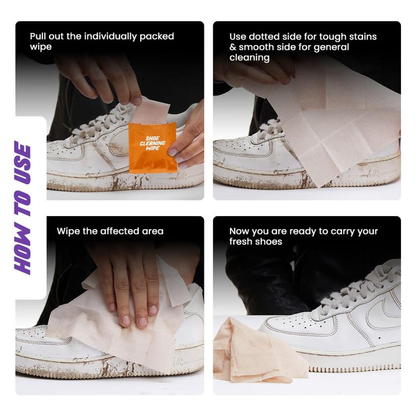 SNEAKARE Shoe Wipes, Premium Sneaker Cleaner, Sneaker Cleaner Wipes, Travel-Friendly, Disposable Shoe Cleaning Wipes, White Shoe Cleaner view 4