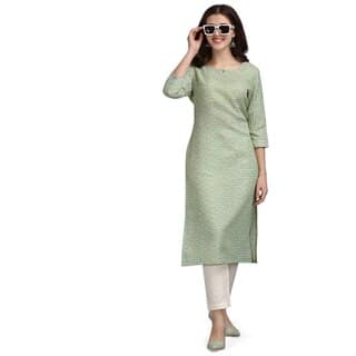 Elara Green Cotton Blend Kurti For Women