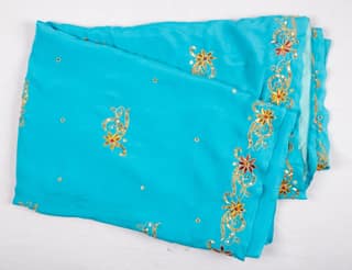 Turquoise Georgette Saree With Embroidery Work