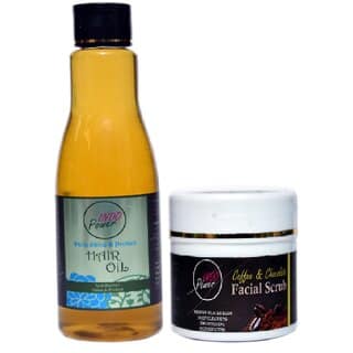 INDOPOWER ADd259-DAILY SHINE & PROTECT HAIR OIL 200ml. + COFFEE & CHOCOLATE FACIAL SCRUB 100g.
