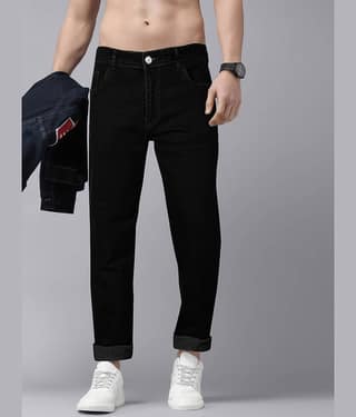 JB JUST BLACK Regular Fit Cuffed Hem Men's Jeans - Black ( Pack of 1 )