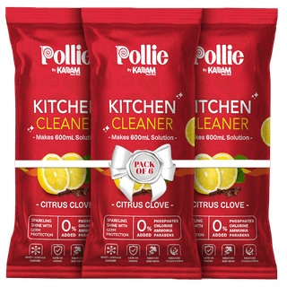 Pollie Kitchen Cleaner | Powerful Grease & Stain Remover for Indian Kitchens | Multi-Surface Use on Chimneys, Stovetops, Countertops & Appliances (Makes 1.75L)