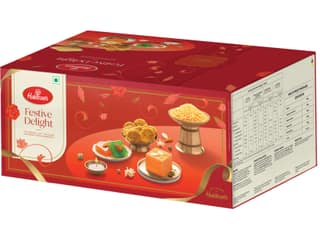Haldiram's Festive Delight Gift Hamper - Includes The crunchy Mathri 200g, Moong Dal 200g, Badam Halwa 200g & the refreshing Orange Soan Papdi 250g
