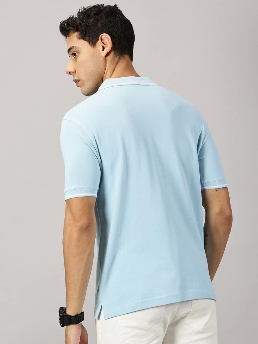 Pure Cotton Ice Blue Solid Polo view 3