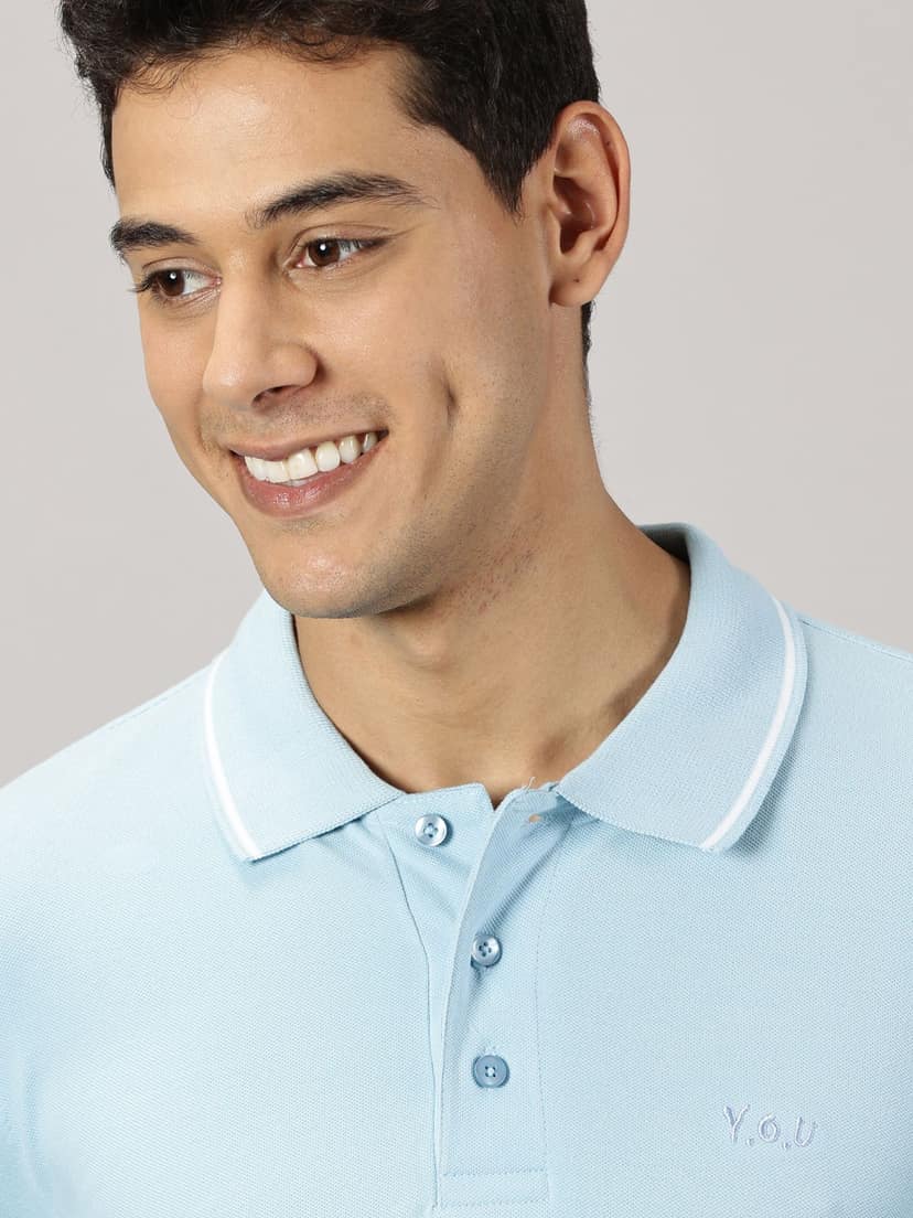 Pure Cotton Ice Blue Solid Polo view 6