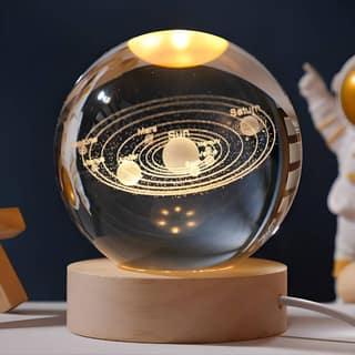 3D Crystal Ball Night Lamp with Wooden Base – Solar System Crystal Ball LED Night Light for Bedroom Décor, Table Decoration & Ideal Birthday Gift (Original)