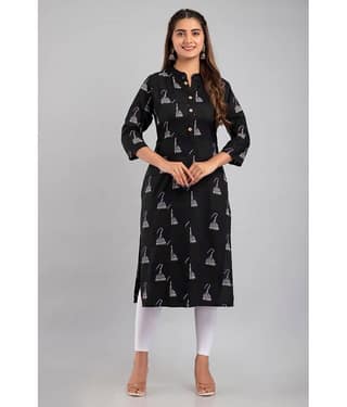 MAUKA - Black Rayon Women's Straight Kurti ( Pack of 1 )