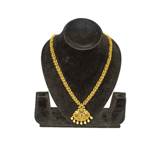 Traditional Gold-Plated Necklace with Embellished Pendant and Pearls (Big)