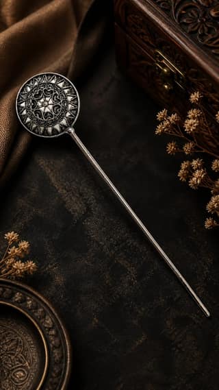 Blubby Oxidize Handmade Traditional Antique Silver Juda Stick for Women Bun Stick