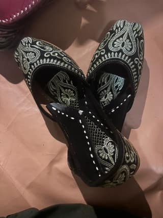 BBJ Handmade Black Velvet Punjabi Jutti for Women | Heavy Silver Thread & Zari Embroidery | Ethnic Footwear