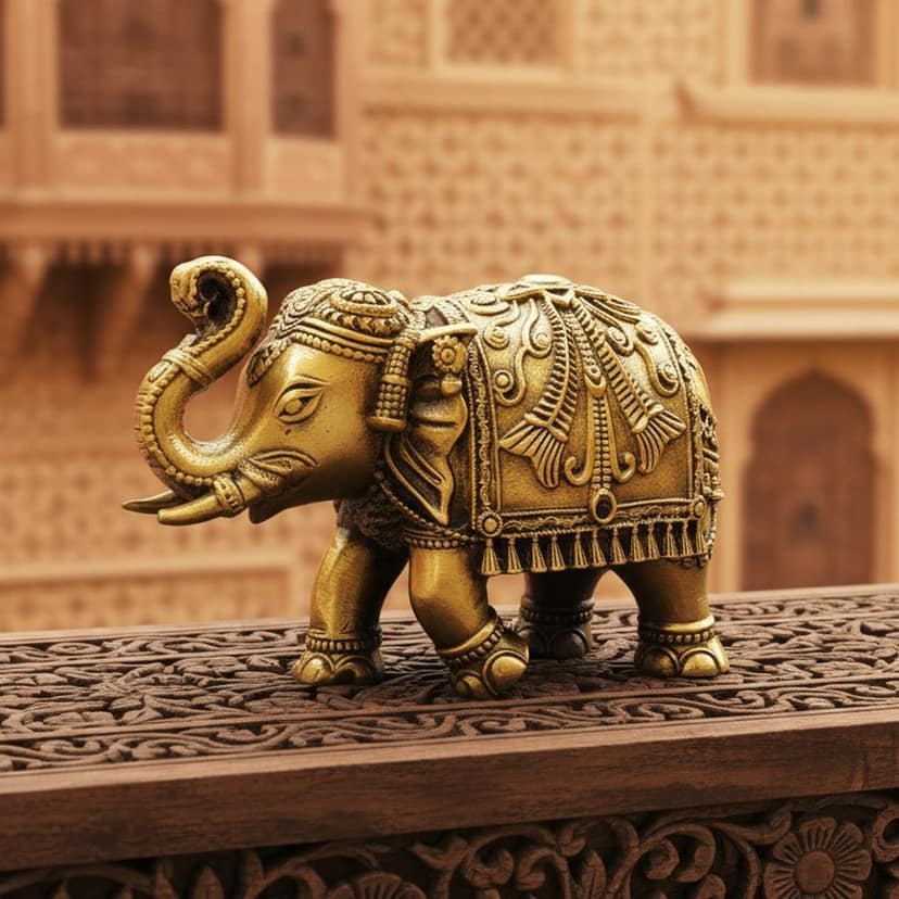 Brass Elephant Showpiece Statue | Symbol of Strength & Prosperity, Height : 2.5 Inch (BSMAS1707 X)