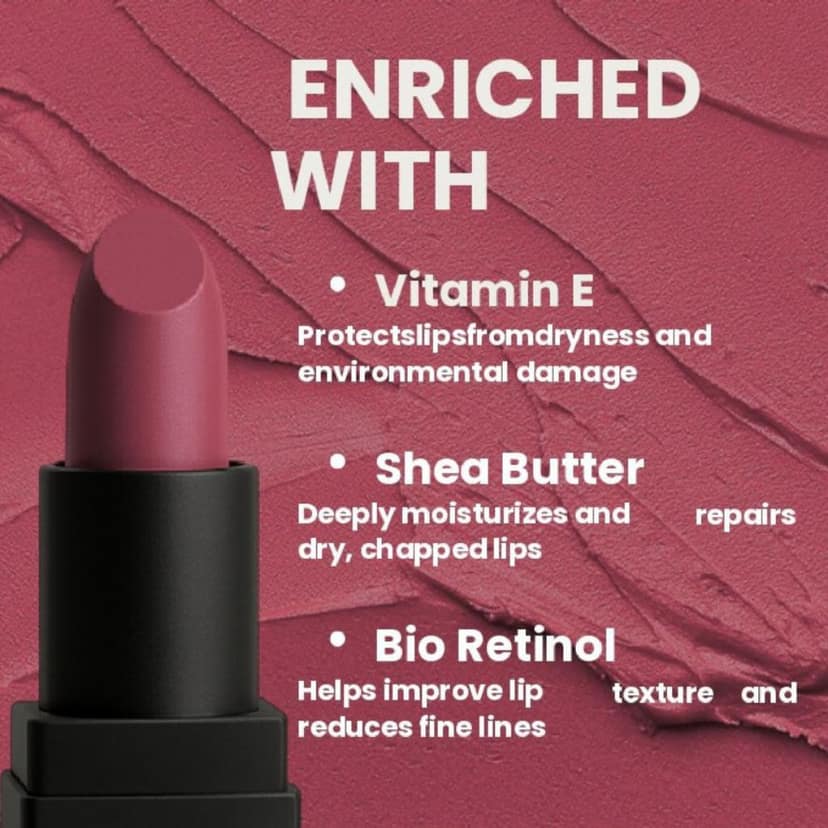 POPPIK Bullet Matte Lipstick for Women | Creamy Matte, Long Lasting Lip Color | High Coverage, Soft & Comfortable Formula | Daily Use Lip Makeup | Ideal for Casual Outings, Wedding, Gift | 3.8gm view 4