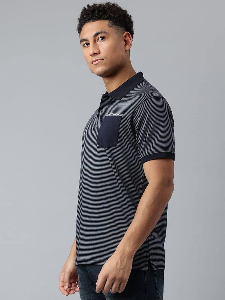 Men Navy Regular Fit Polo Neck T-Shirt view 3