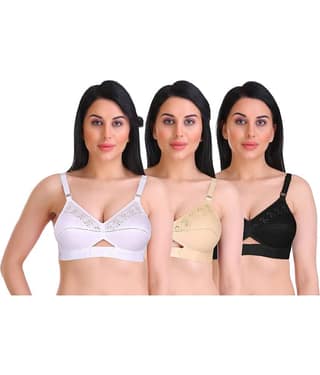Featherline Pack of 3 Cotton Non Padded Everyday Bra For Women ( Multicolor3 )