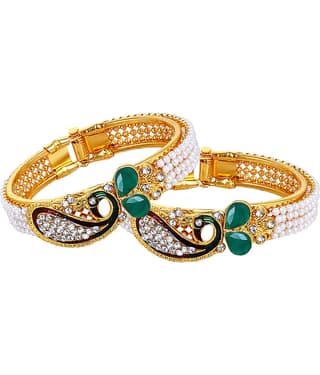 YouBella Traditional Pearl and Gold Bracelet Bangle Set for Women