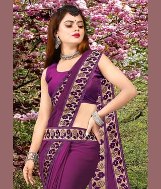 WXW Fashion Lycra Embroidered Regular Saree With Unstitched Blouse Piece ( Blue )