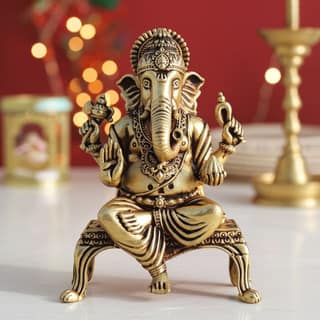 Brass Showpiece Ganesh Ji God Idol Statue, Made From Machine (BSMAS1700 G)