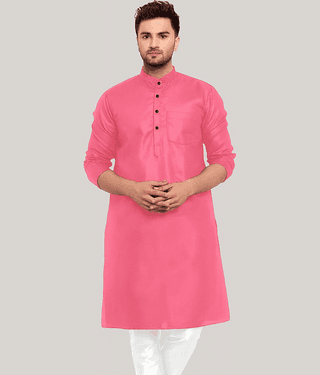 Balaji's Cotton Blend Plain Regular Kurta For Men ( Pink )
