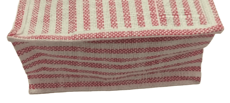 Red & White Striped Woven Jute Tote Bag with Rope Handles & Button | Eco-Friendly view 2