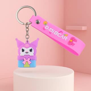 Cute Cartoon Silicone 3D Key Chain with Metal Hook & Strap (Pack of 1)