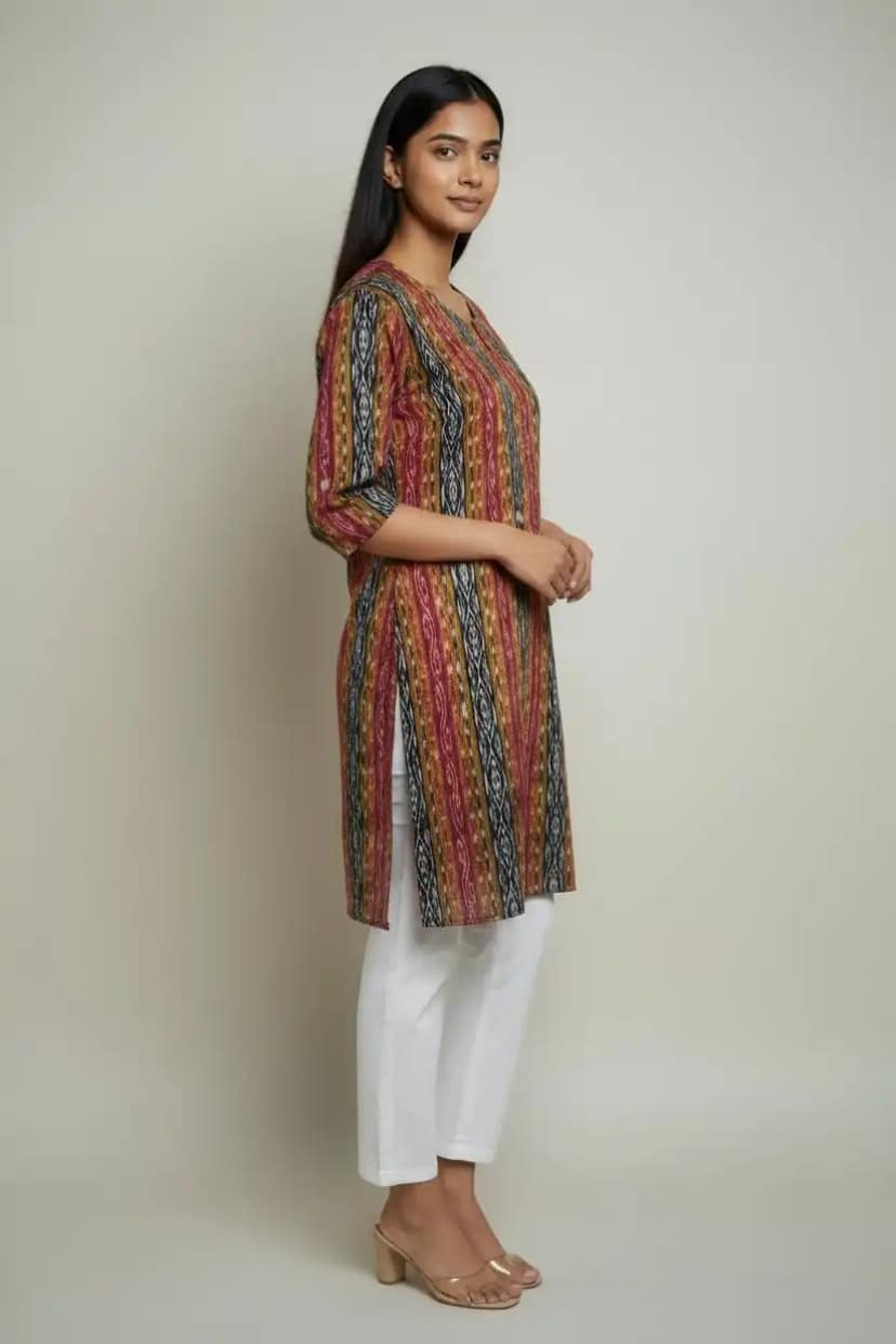 Handwoven Sambalpuri Cotton Kurti in Bandhakala Ikat, Natural Dyes view 4