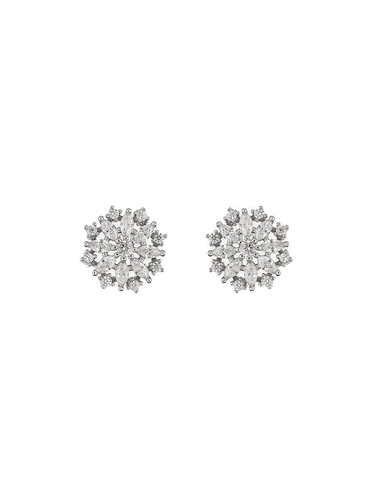 925 Sterling Silver CZ Studded Rhodium Plated Floral Clustered Studds Earrings view 8