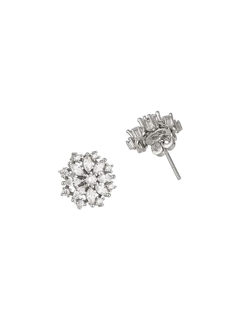 925 Sterling Silver CZ Studded Rhodium Plated Floral Clustered Studds Earrings view 9