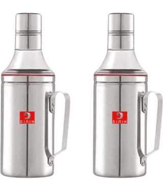 DINIX Stainless Steel Oil Dispenser with Nozzle 1 Litre Oil Container Oil Pourer Oil Pot Oil Can Oil Bottle with Handle, Pack of 2 (1000 ML)