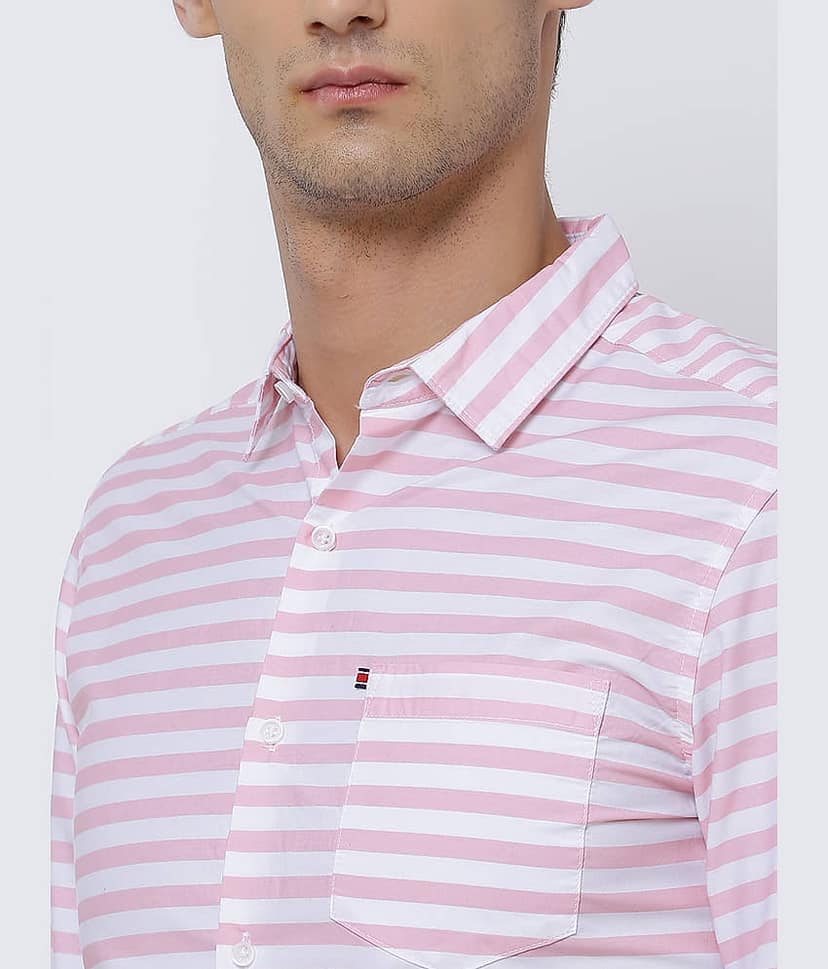 Highlander 100% Cotton Slim Fit Striped Full Sleeves Men's Casual Shirt - White ( Pack of 1 ) view 5