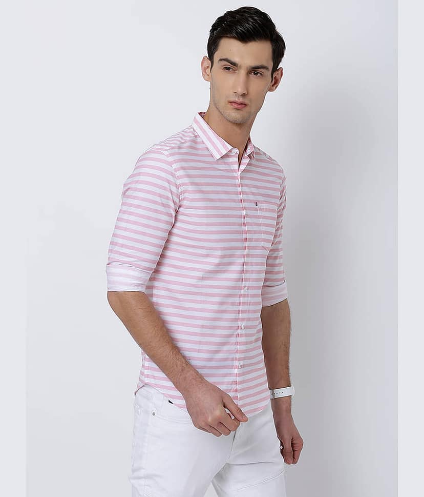 Highlander 100% Cotton Slim Fit Striped Full Sleeves Men's Casual Shirt - White ( Pack of 1 ) view 6