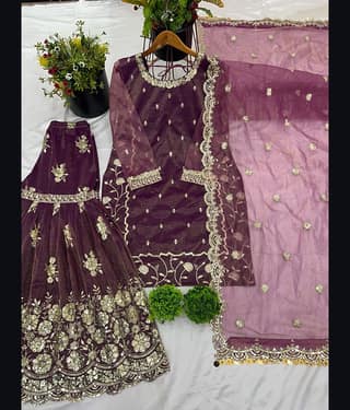 BHAGYASHRAY Women Net Embroidered Straight Kurti With Sharara And Gharara ( Multicoloured )