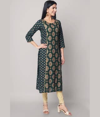 GOD BLESS - Green Rayon Women's Straight Kurti ( Pack of 1 )